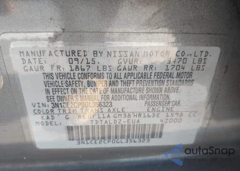 2016 Nissan Versa Note S (Sr)/S Plus/Sl/Sr/Sv z USA, uszkodzony, nr VIN 3N1CE2CP0GL356323